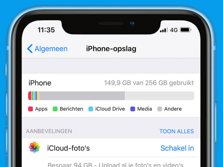 Hoeveel opslag heeft mijn iPhone?